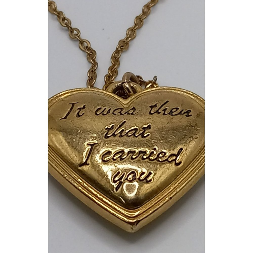 Vintage Avon It Was Then That I Carried You Heart Pendent Gold Tone Necklace - Picture 3 of 4